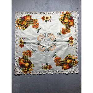 Thanksgiving Fall Harvest Embroidered Applique Tablecloth Pumpkins & Cornucopia